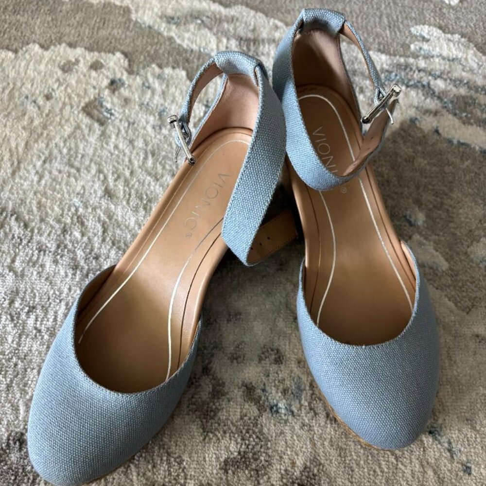 Vionic Blue Espadril with Ankle Strap